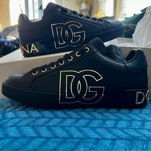 Dolce & Gabbana Men's Black Gold Sneakers Portofino (Size 8.5) Limited E…